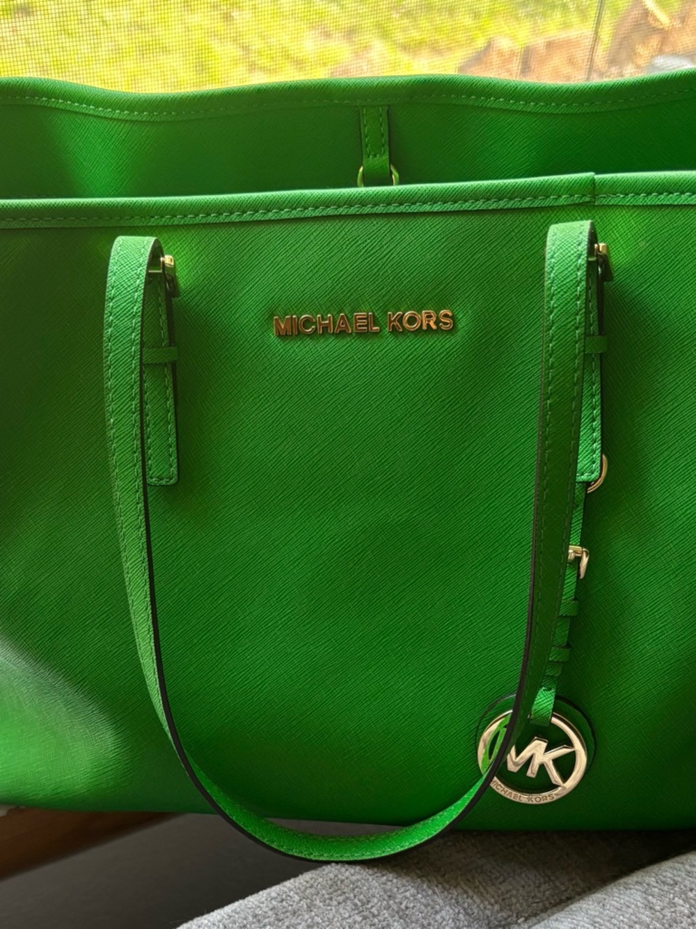 Michael Kors Emerald Green Saffiano Leather Tote with Gold Accents